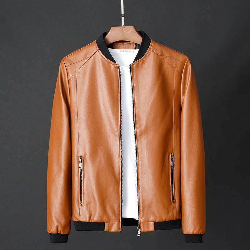 Mens Leather Motorcycle Bomber Jacket