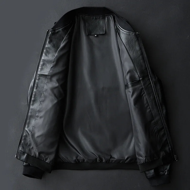 Mens Leather Motorcycle Bomber Jacket
