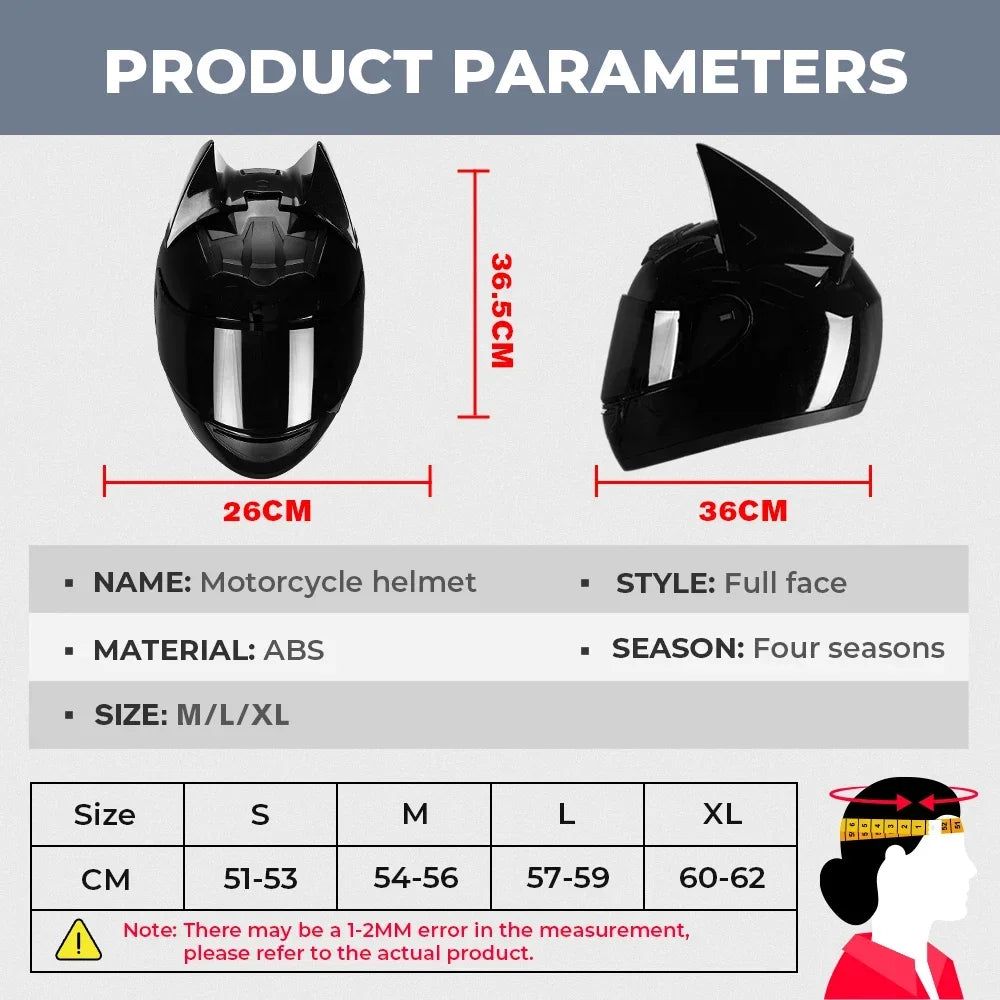 Motorcycle Helmet Full Face Bat Ears