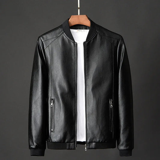 Mens Leather Motorcycle Bomber Jacket