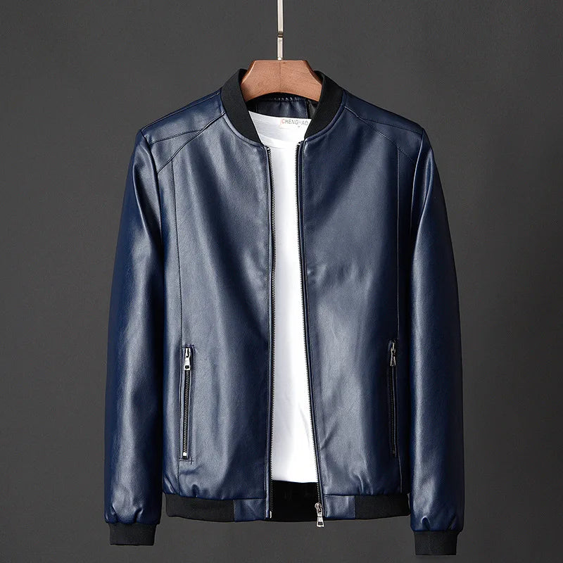 Mens Leather Motorcycle Bomber Jacket
