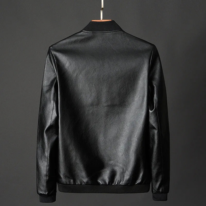 Mens Leather Motorcycle Bomber Jacket