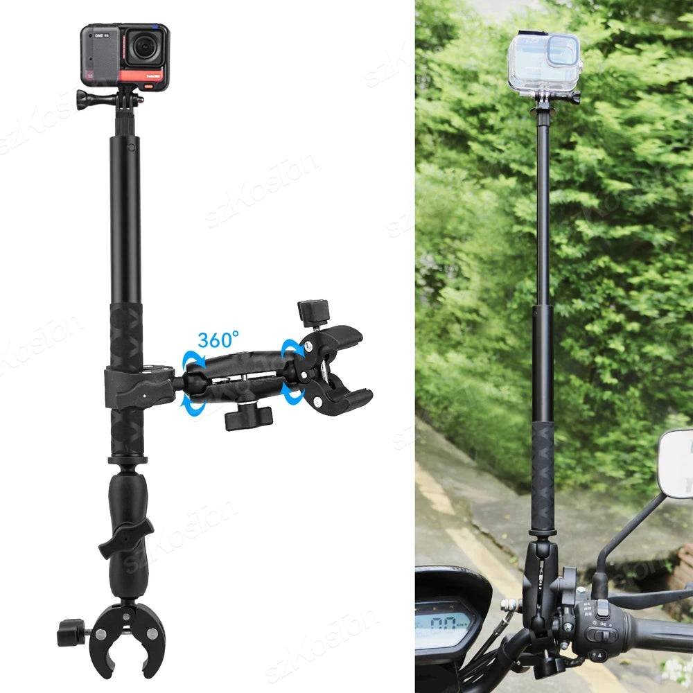 For Insta360 One X2,X3,X4 Motorcycle Bicycle Panoramic Selfie Stick Monopod Mount Handlebar Bracket For GoPro Hero 12 11 Accessory