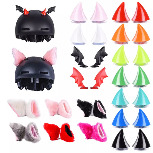 2Pcs Colorful Motorcycle Helmet Devil Horns, wings, Ears