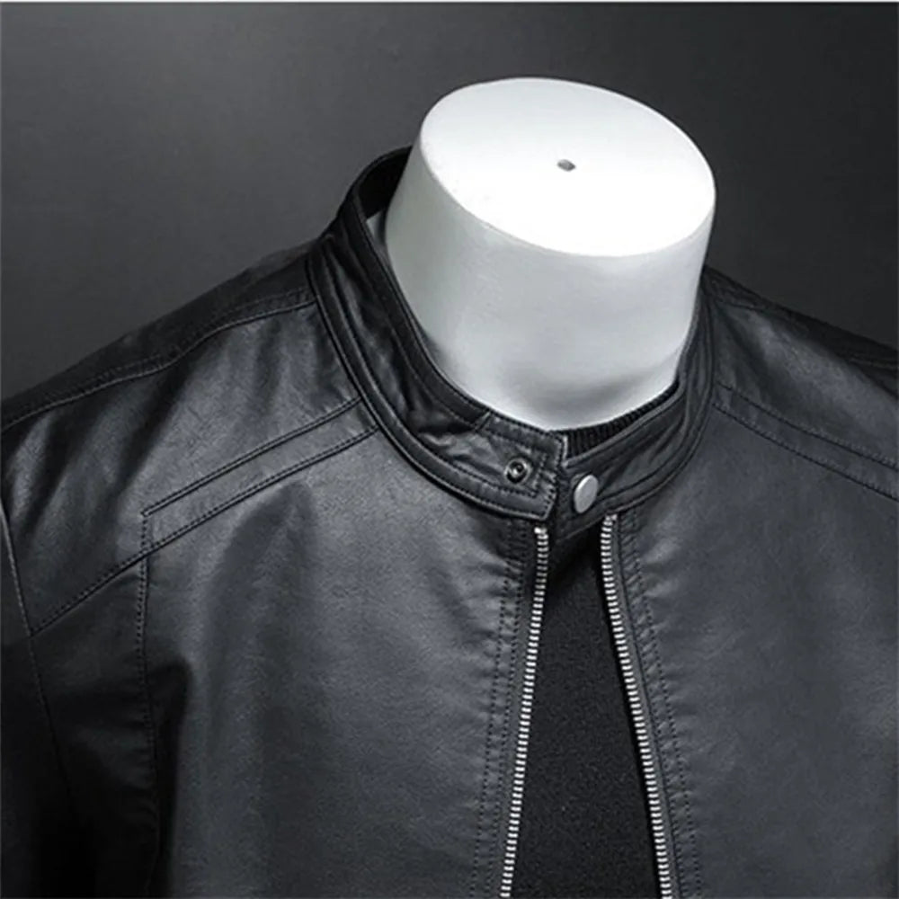 Mens Casual Leather Motorcycle Jacket