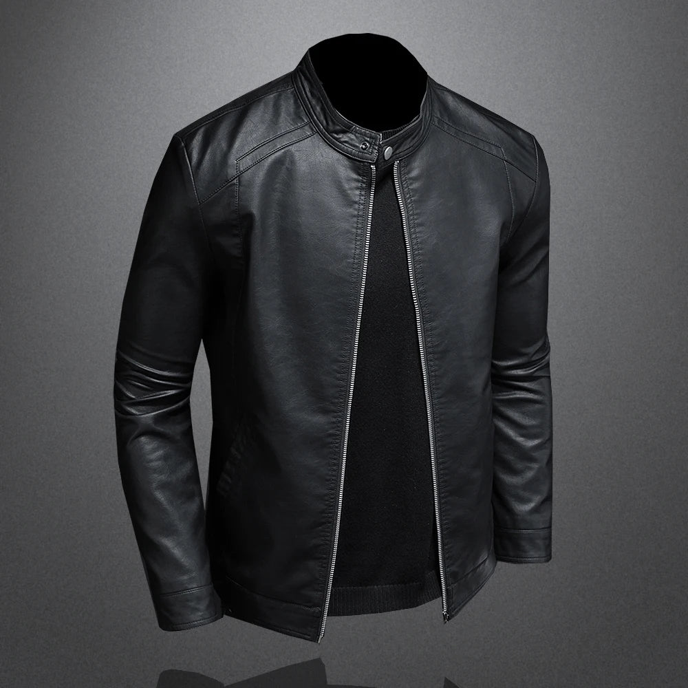 Mens Casual Leather Motorcycle Jacket