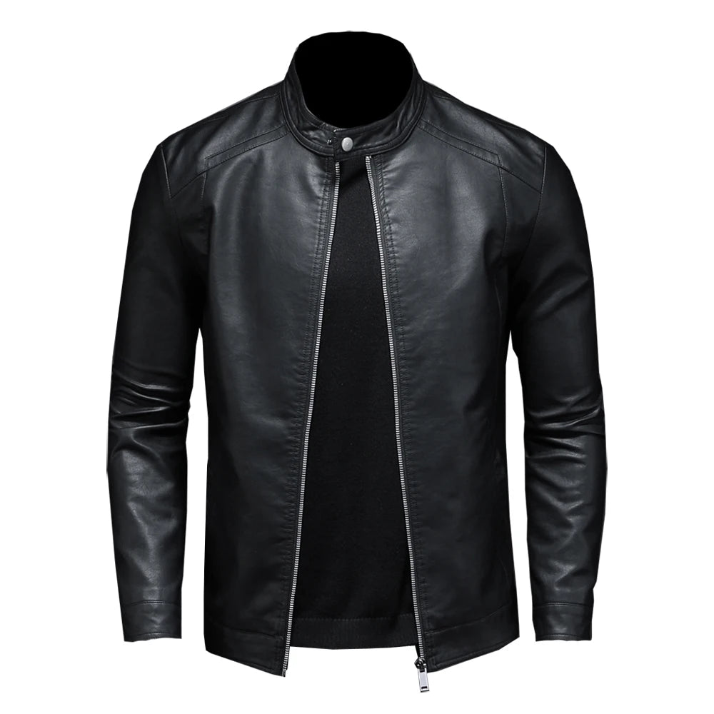 Mens Casual Leather Motorcycle Jacket
