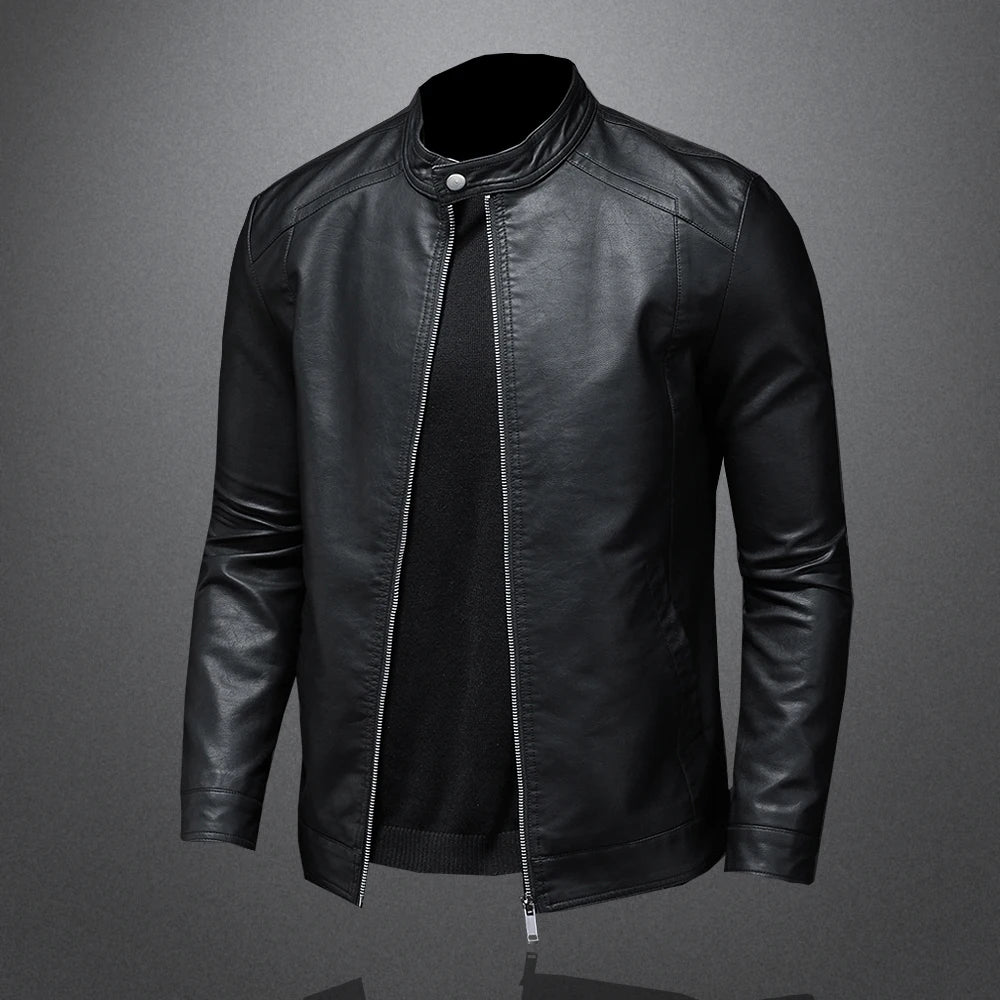 Mens Casual Leather Motorcycle Jacket